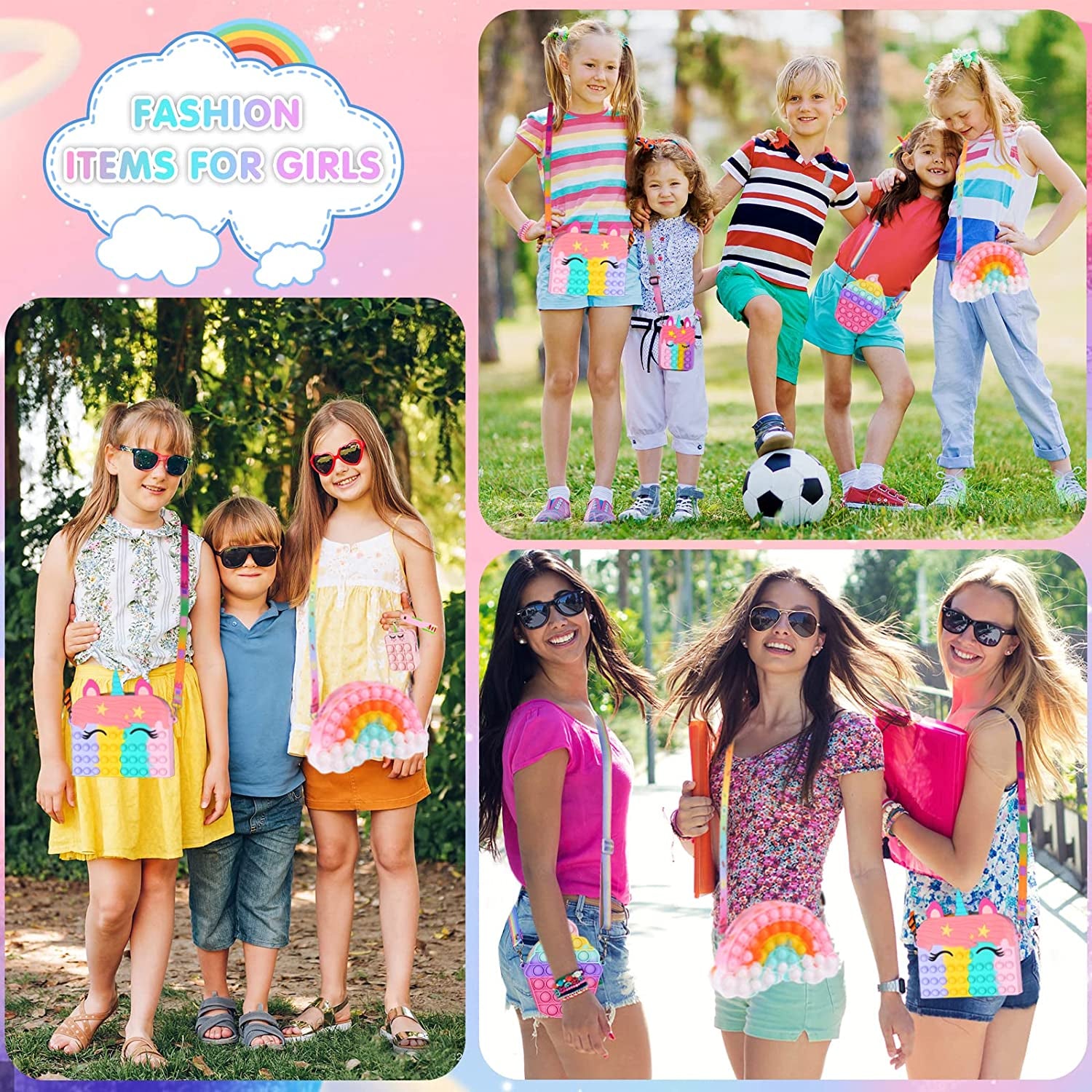 2 Pack Unicorns Gifts for Girls Toys Purse Wallet Pink Unicorn Crossbody Bag Kid Age 3 4 5 6 7 8 9 10 11 12 Years Old Birthday Valentines Gift Stocking Stuffers Christmas Little Pop Girl Stuff